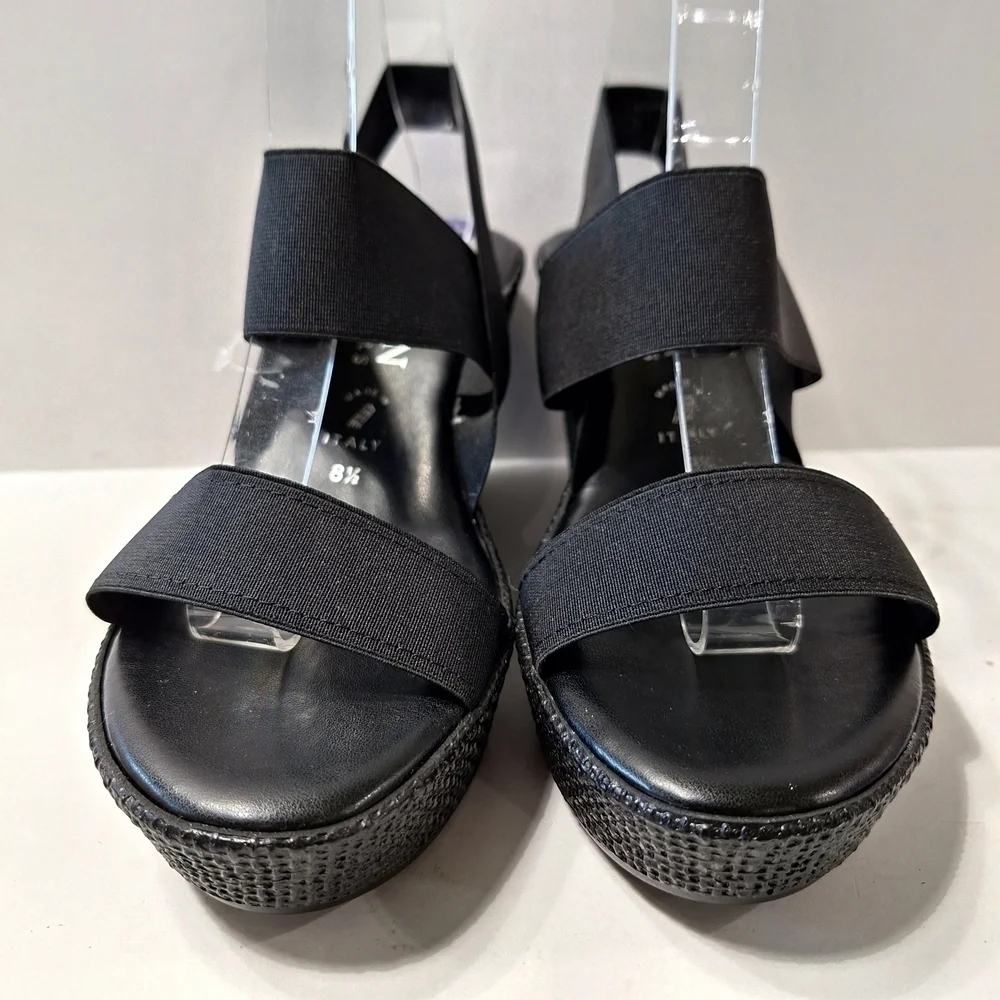 Italian Shoemakers Black Elastic Strap Wedge Sandals